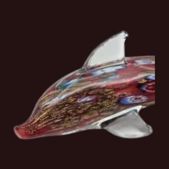 Hand Blown Millefiori Dolphin Figurine Paperweight - Picture 6 of 8